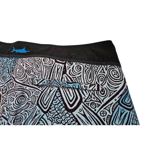 Pelagic Fish Print Board Shorts Swim Trunks Blue White Men's 37 11.5" Inseam - Picture 8 of 13